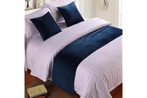 QRGMKL Premium Velvet Bed Runners Bedspread, Soft No Fading Bed Scarf Runner for Bedroom Wedding Room Home Hotel Bedding Decorations-Dark Blue||2 Pillowcases(45X45cm)