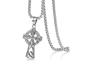 Flongo Men's Necklace Men's Pendant Necklace, Stainless Steel Silver Celtic Knot Irish Triquetra Lucky Cross Crucifix Love Pendant Chain Men's Accessories, Stainless steel, stainless steel