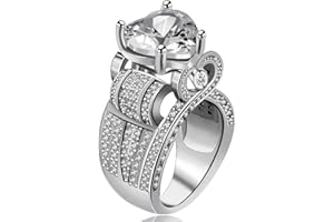 Uloveido Damen platiniert große Liebe Herz Zirkonia Architektur Anweisung Ringe Engagement Y429-neu