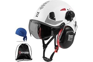 HEARMOR ANSI Z89.1 & EN397 Certified Safety Helmet/Hard Hat with Ear Protection – Lightweight Vented Work Helmet Kit, 6-Point Suspension System – Ideal for Industrial & Construction Professionals