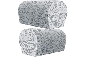 XIEHUZA Jacquard Stretch Armrest Covers, 1 Pair Armchair Covers with Twist Pins for Arms, Arm Covers Soft Polyester Arm Caps Non Slip Furniture Protector For Chair, Sofa, Couch (Light Gray)