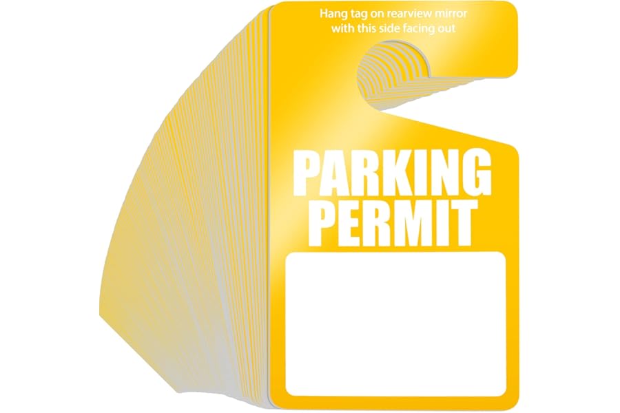 100 Pack Parking Permit Hang Tags Plastic Parking Placards PVC Hang Tag 3 x 5 Inch for Car Rear View Mirror (Yellow)