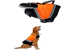 Tineer Gilet de Sauvetage pour Chien, Gilet de Sauvetage pour épargnant de Chien de Mode pour la sécurité de l'eau à la Plage, Piscine, Navigation de Plaisance (L, Orange)
