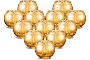 Romadedi Porta Candele Vetro Oro - Set di 12 Portacandele da Tavolo Centrotavola Decorazioni per Lumini Casa Compleanno Natalizie Matrimonio Festa Moderno