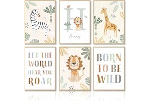 Dazzlewall Boho Safari Afrika Tiere Leinwand Bilder Löwe Drucke, Inspirierende Zitate Kunstdrucke Wandposter für Kinderzimmer Dekor 20x25 cm Ohne Rahmen 6er Set
