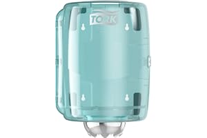 Tork 659000 Dispenser per asciugamani ad estrazione centrale grande Performance, sistema M2, 35,6 cm x 24,8 cm x 23,2 cm (altez. x largh. x profond.), colore bianco e turchese