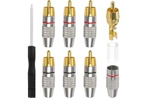 KUOQIY 6 Stücke Vergoldeter Lautsprecher Phono Cinch Stecker, Cinch Stecker Adapter, RCA-Stecker Lötfrei, mit Schraubendreher, für Multimedia und CCTV (3 Schwarz + 3 Rot)