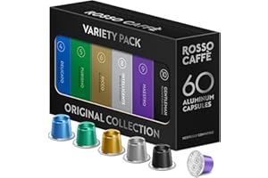 ‎ROSSO CAFFÈ ROSSO CAFFÈ Nespresso Kapseln 60 Stück Aluminium, 6 Premium Espresso Sorten Mixpaket, Nespresso kompatible Kaffeekapseln, kompatibel mit Original Kapselmaschinen