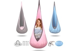 Kids Pod Swing Seat Chair, TOPIND Cotton Child Hammock Chair with Inflatable Pillow and All Accessories, Indoor and Outdoor Fun, Reading Nook, Relaxation, Sensory Autism Therapy(Light Pink)