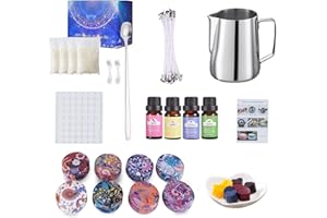 MEELILO MEILI Coffret cadeau Kit de fabrication de bougies, 50 mèches de cire, 8 boites à bougies DIY, cire d'abeille, 4 huiles essentielles