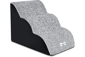 Galatée Schody dla psów, schody dla psów na łóżko i sofę, 3-stopniowe antypoślizgowe schody dla zwierząt domowych, zdejmowane nadające się do prania schody dla zwierząt domowych utrzymują 45 kg, przenośna drabina dla zwierząt (szara)