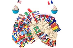 ZILZUFA 100 Pièces Drapeau Cure-dent du Monde, Pic Drapeau de 100 Pays Mixtes pour Topper de Coupe, Cocktail Décorations, Cure Dent Drapeau Pays pour Décorations de Fêtes