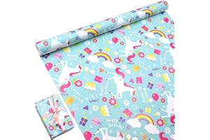 OTMVICOR Rollo de papel de regalo, 43 cm x 10 m, papel de regalo con diseño de unicornio, papel de regalo reciclable para cumpleaños, envoltura de regalos para baby shower