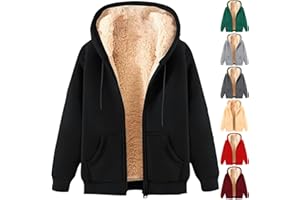 CSKJ Winterjacke Damen Warme Teddyjacke Casual Einfarbige Fleecejacke Langarm Reißverschluss Kapuzenjacke Elegant Winter Plüschjacke Teenager Mädchen Hoodie