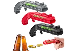 AIQI 3 Stück Cap Gun,Flaschenöffner Lustig, Kronkorken Pistole, Bierdeckelpistole, Cap Gun Flaschenöffner Pistole, Gadgets für Männer für Zuhause Bar Party Trinken und Spiel- (Schwarz, Grau, Rot)