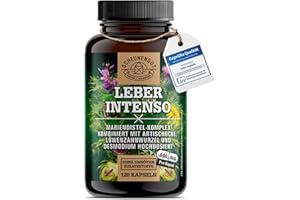 ‎SCHEUNENGUT LEBER INTENSO® Leber Kapseln Hochdosiert - WICHTIG: Laborgeprüft mit Mariendistel, Artischocke, Löwenzahn, Desmodium PLUS 80% Silymarin und 5% Cynarin -DE- SCHEUNENGUT