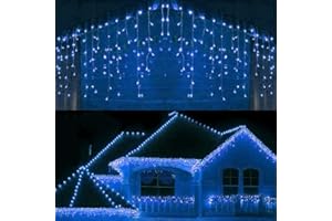 SHATCHI 240LEDs Waterfall Icicle Christmas Lights 5m - Multifunction 8 Light Modes, Timer Clear Cable Indoor/Outdoor Low Voltage Connectable Waterproof Christmas Decoration, Blue