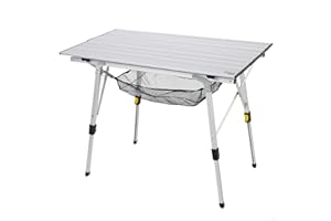 AKTIVE Mesa Plegable, 90 x 51 x 45/70 cm, Patas telescópicas, Topes Antideslizantes, Tablero y Estructura de Aluminio, Soporta 30 kg, Malla extraíble, Camping, Playa, Picnic (63052)