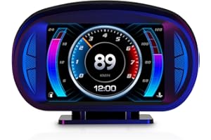 AMHVMU P2 HUD Pantalla de cabeza de coche, velocímetro inteligente GPS con advertencia de voltímetro de alarma de sobrevelocidad, HUD OBD2 Plus GPS sistema dual