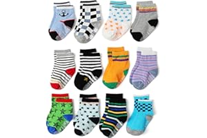 HaimoBurg 12 Paia di Calze Antiscivolo in Cotone Traspirante per Bambini da 1 a 5 Anni,Calzini Bambino Bambina Neonato