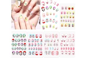 ZOCONE 120 PCS Uñas Postizas de Niñas Cubierta Completa Cortas Uñas Falsas de Niños Dibujos Animados Lindo 5 Cajas, Cumpleaños Navidad Regalo para Niñas Niños (A)