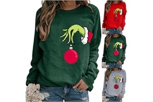 RUITOTP Grinch Felpa da Donna Natale Maglione a Maniche Lunghe, Felpa di Natale,Grinch Costume Adulto,Grinch Lunga Senza Cappuccio Felpa