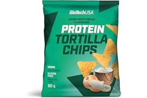 BioTechUSA Protein Tortilla Chips | Source de protéines | Protéines d'avoine et de pois | Végétalien | Sans conservateur, 3 * 50g, Crème et oignon