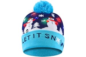 SHOKAN Light Up Christmas Hat, LED Christmas Hats with Lights, Reindeer Pattern Flashing Christmas Beanie Knitted Cap for Kids Adults Boys Girls, Glow In The Dark Flashing Christmas Party Hats…