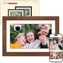 Cadre Photo Numérique WiFi 10,1" - Écran Tactile HD, Partage Via App | En Chêne, Rotation Auto, 32 Go, Idée Cadeau