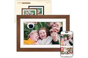 EPTUSMEY Frameo Cadre Photo Numérique WiFi 10.1 Pouces Noyer Bois Mémoire 32 Go, Écran Tactile HD IPS 1280 x 800, Auto-Rotation, Partage de Photos Vidéos Via Frameo APP/USB/SD, Cadeau Femme Homme
