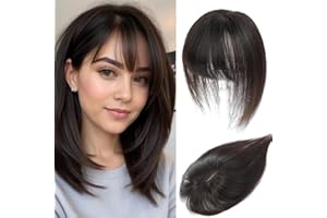 SEA SINGING Haar Toppers für Frauen aus echtem Menschenhaar mit Pony, handgenäht 360°3D-Abdeckung, natürlich für dünner werdendes Haar Haarstücke für Frauen Topper (Dark Brown)