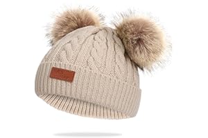 WELROG Bonnet bébé Hiver Chaud Bonnet Enfant en Peluche avec Boules de Poil en Crochet Pom Pom Hat Bébés Garçons Filles- Taille Unique -