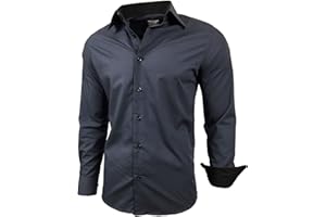 Subliminal Mode - Repassage Facile Chemise Homme Col Bicolore Uni Manches Longues Coupe Slim Business Idée Cadeau, Noël, Saint Valentin RN44