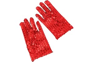 BIGULA Shiny Sequin Gloves for Children Lightweight Full Finger Gloves Singing Gloves Christmas Party Shiny Dance Gloves, red