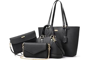 Bagsure Handtasche Damen Schultertasche Handtaschen Tragetasche Damen 4-teiliges Set für Büro Schule Einkauf Reise Geschenk (Schwarze)