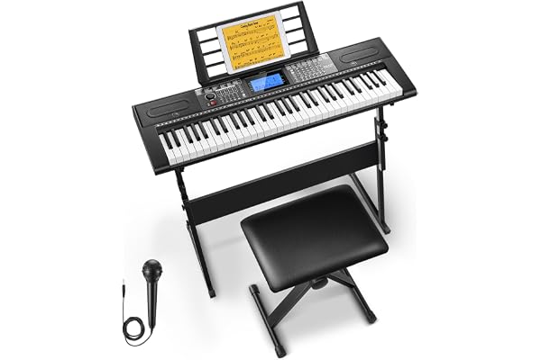 Donner Keyboard Piano 61 Key, Kit de clavier électrique avec 249 voix, 249 rythmes - Comprend un support de piano, un tabouret, un microphone, Cadeau pour les débutants, Noir(DEK-610S)