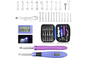 TRANSPLANT Ensemble de crochets LED avec comptoir, ensemble de crochets 22 en 1 avec grande ou petite clé, poignée de crochet de rechange et sac de rangement (taille de la tête de crochet interchangeable 2 à 14