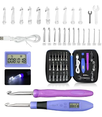 Kit 9 Crochets Lumineux LED Avec Sac - Tailles 2.5 à 6.5 Mm, Poignées Confortables, Idéal Pour Crocheter Dans L'obscurité