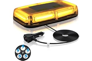 eSynic 6-COB LED Beacon 10.8" Magnetic Amber Flashing Beacon Light Strobe Lights IP65 Waterproof Roof Top Emergency Warning Light 12V-24V With 7 Flash Modes 5M Power Cable for Car Van Truck Vehicles