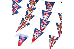 HJYODY VE Day 80th Anniversary Flag Bunting, 10M 30PCS VE Day Bunting 2025, for Remembrance Day Garden Street Party Decorations