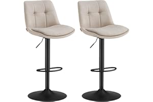 ‎VASAGLE VASAGLE Barhocker 2er Set, Barstühle höhenverstellbar, drehbare Küchenhocker, mit Rückenlehne und Fußstütze, Esszimmer, Theke, Stahl, cremeweiß LJB195W02