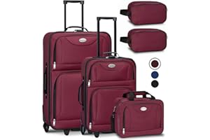 Juskys Trolley Reisekoffer Set 5 teilig - 60 Liter, 2 Rollen, Weichschale, wasserabweisend Stoff, leicht, Handgepäck - Koffer in Bordeaux