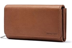 Frentree® Damen Geldbörse aus echtem Nappaleder, großes Leder Portemonnaie mit RFID-Schutz, weiches Echtleder Portmonee, viele Fächer, Braun
