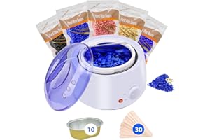 ALNJK Cera Brasiliana, Scaldacera Brasiliana Elettrico Professionale con 500g Perle di Cera, Ceretta Brasiliana per Bikini, Gambe, Ascelle, Kit Ceretta Brasiliana con 30 Spatole e 10 Ciotole (Bianco)