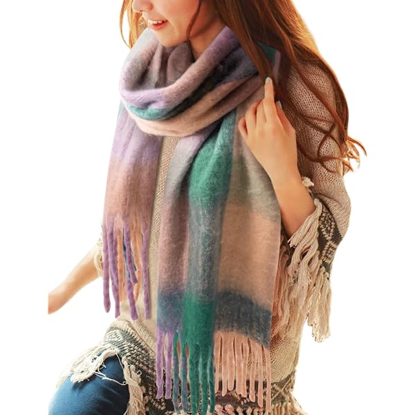 Sciarpa invernale da donna in tartan oversize morbida e calda