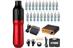 STIGMA Kit rotativo per tatuaggi, penna completa del tatuaggio con 20 cartucce aghi, display digitale, kit tatuaggio con scatola di plastica per principianti e tatuatori