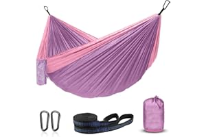 ERUW Hamac Ultra-léger Camping, Nylon à Parachute Séchage Rapide Hamac avec Mousquetons et Sangles de qualité Utilisé Hamac pour Le Jardin en Terrasse et Les Voyages (Violet/Rose)