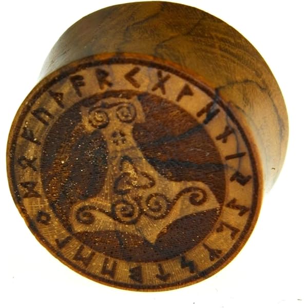 Tunnel Orecchio In Legno Vegvisir Vichingo - Dilatatore Doppia Svasatura Con Rune, 10-20 Mm - Foto 4