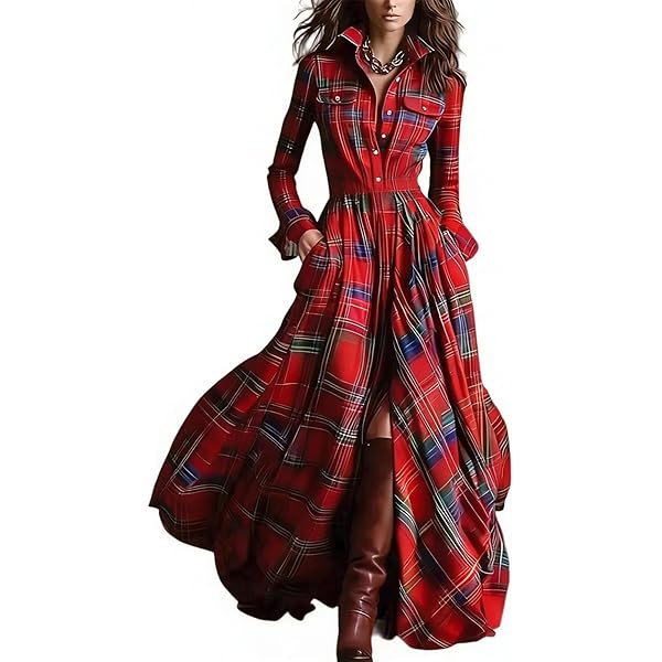 Robe Longue Prairie En Velours Brodé à Carreaux Tartan - Taille 16 - Style Modeste Country - Occasion Très Bon état