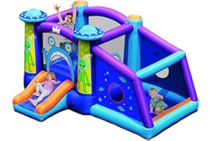 COSTWAY Kids Bouncy Castle, Inflatable Bounce House with Slides, Bouncing Area, Mesh Protection and Carry Bag, Jumping Playing Center for Indoor Outdoor (Alien)